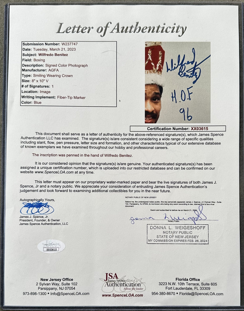 BENITEZ, WILFRED SIGNED PHOTO (JSA) – JO Sports Inc.