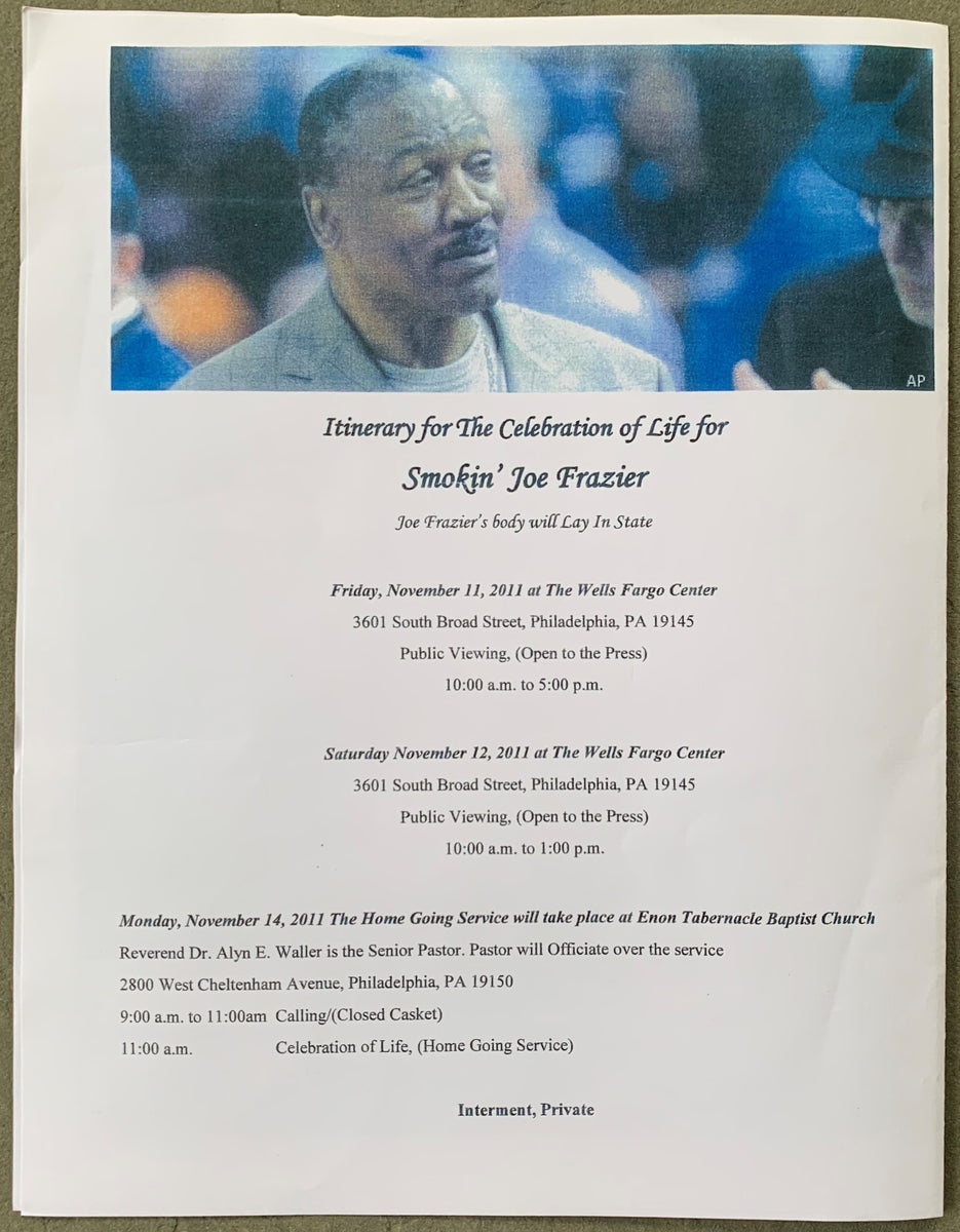 FRAZIER, JOE FUNERAL PROGRAM (2011) JO Sports Inc.