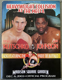 KLITSCHKO, VITALI-KIRK JOHNSON OFFICIAL PROGRAM (2003)