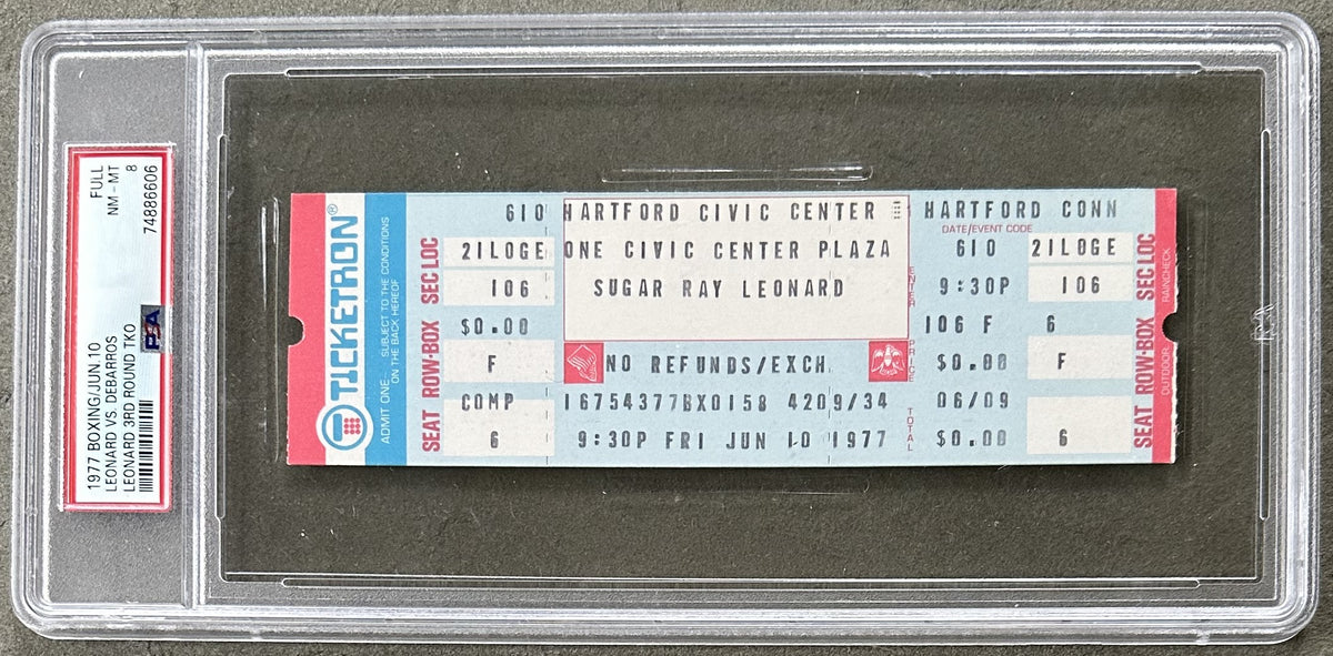 LEONARD, SUGAR RAY-VINNIE DEBARROS FULL TICKET (1977-PSA/DNA NM-MT
