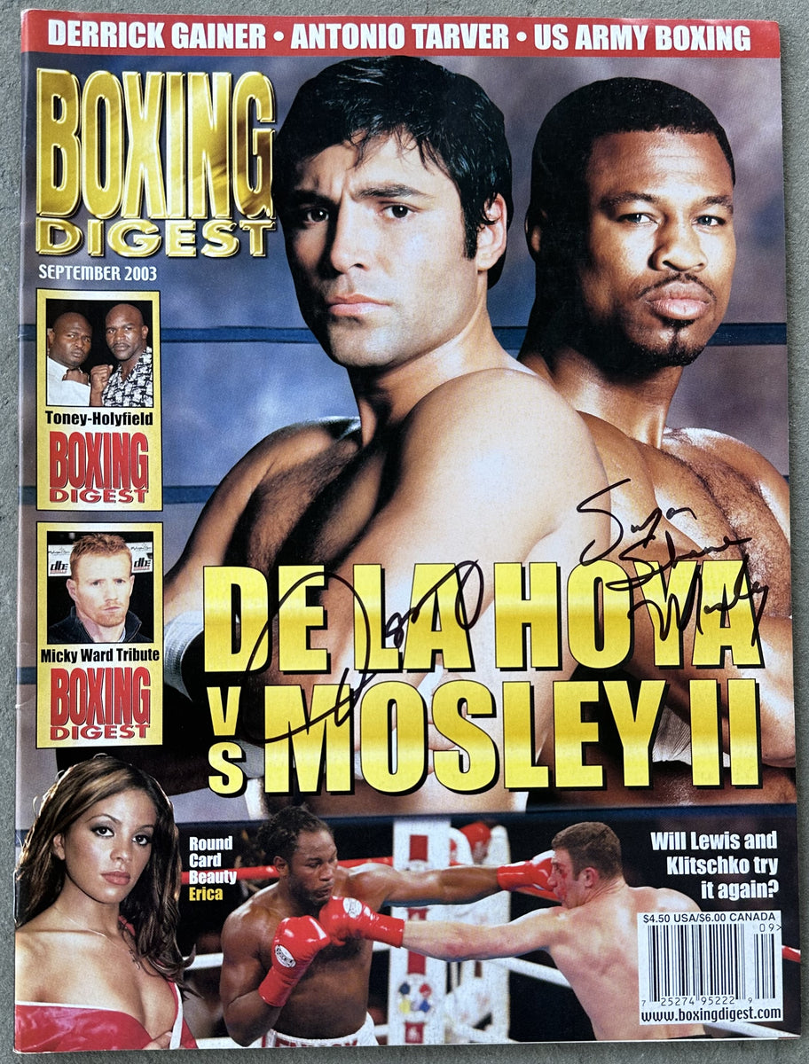 DE LA HOYA, OSCAR & SUGAR SHANE MOSLEY SIGNED BOXING DIGEST (2003