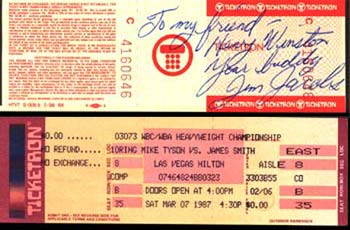 TYSON, MIKE-JAMES "BONECRUSHER" SMITH FULL TICKET (1987-SIGNED BY JIMMY JACOBS)