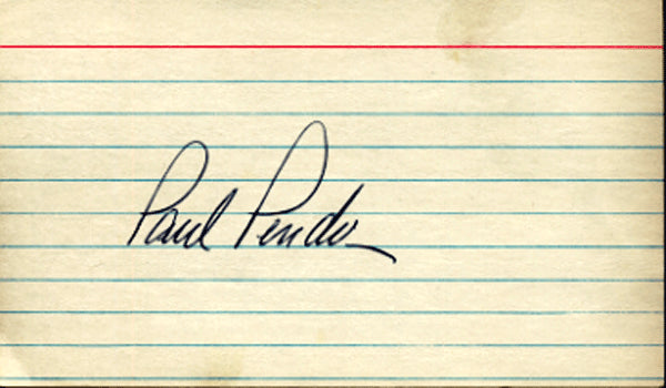 PENDER, PAUL INK SIGNED INDEX CARD