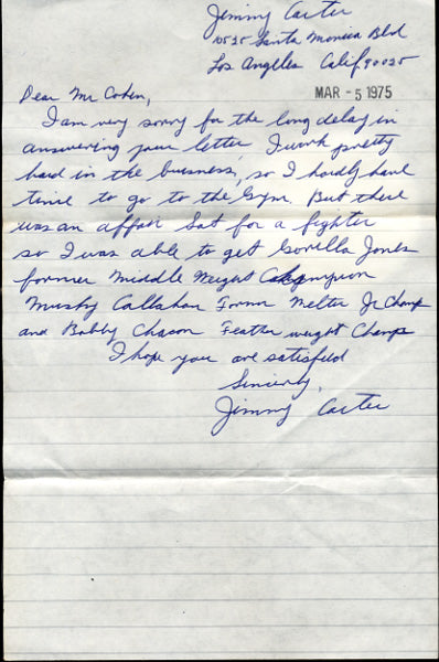 CARTER, JIMMY SIGNED HAND WRITTEN LETTER