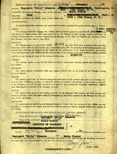 FOSTER, BOB MANAGEMENT CONTRACT (WITH BILLY EDWARDS)
