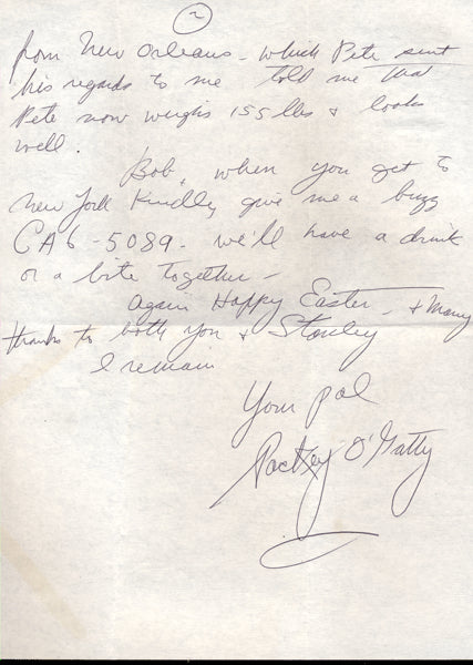 O'GATTY, PACKEY HAND WRITTEN LETTER