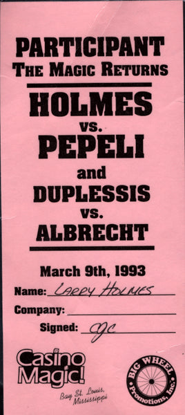 Holmes,Larry Official Credential Against Pepeli 1993 ( Used By Holmes)