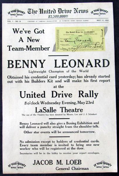 LEONARD, BENNY EXHIBITION POSTER (1923)