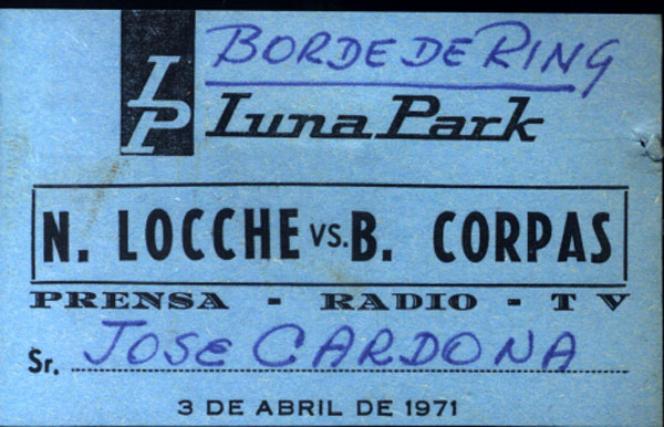 LOCCHE, NICOLINO-DOMINGO BARRERA CORPAS PRESS PASS (1971)