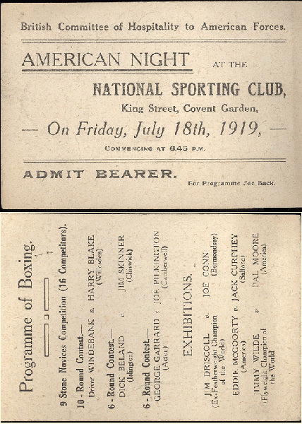 BOXING EXHIBITION FULL TICKET (1919-DRISCOLL, WILDE)