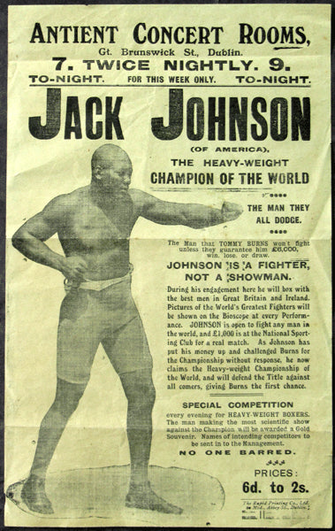 JOHNSON, JACK ORIGINAL BROADSIDE (1908)