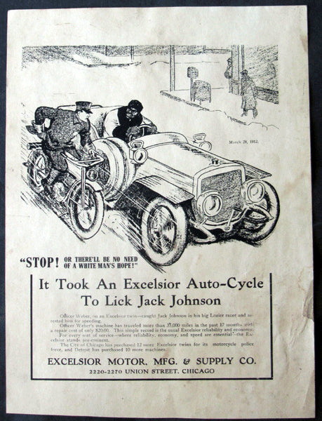 JOHNSON, JACK EXCELSIOR AUTO-CYLE POSTER (1912-AS HEAVYWEIGHT CHAMPION)