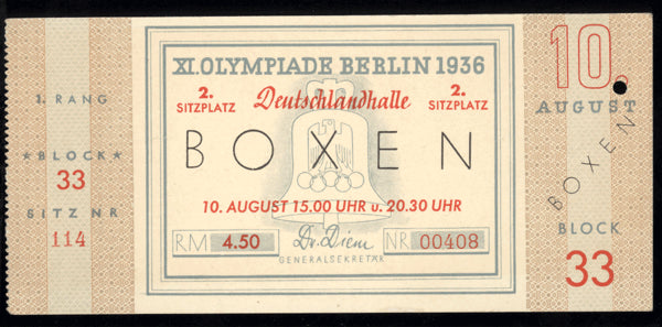 1936 OLYMPIC BOXING FULL TICKET