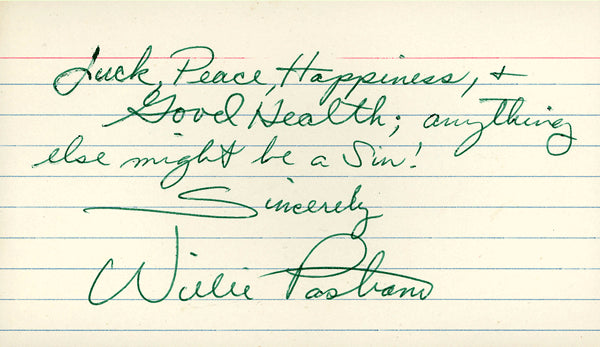 PASTRANO, WILLIE SIGNED INDEX CARD