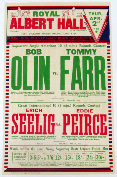 OLIN, BOB-TOMMY FARR ORIGINAL ON SITE POSTER (1936)