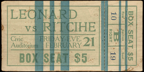 LEONARD, BENNY-WILLIE RITCHIE FULL TICKET (1919)
