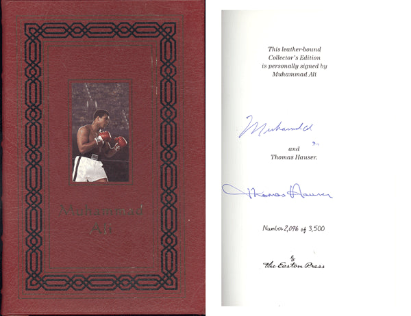 ALI, MUHAMMAD & THOMAS HAUSER SIGNED BOOK MUHAMMAD ALI HIS LIFE AND TIMES (LEATHER EDITION)