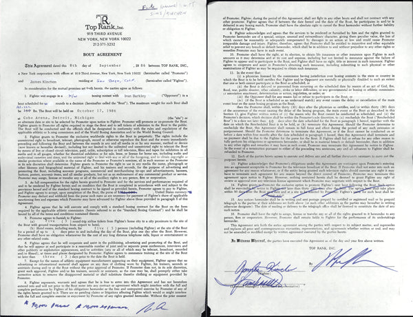 KINCHEN, JAMES & BOB ARUM SIGNED BOUT CONTRACT (1986-BARKLEY FIGHT)