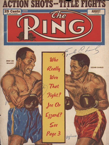 CHARLES, EZZARD-JERSEY JOE WALCOTT SIGNED RING MAGAZINE COVER (1952-SIGNED BY BOTH)