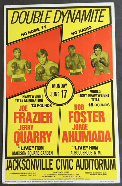 FRAZIER, JOE-JERRY QUARRY & BOB FOSTER-JORGE AHUMADA CLOSED CIRCUIT POSTER (1974)