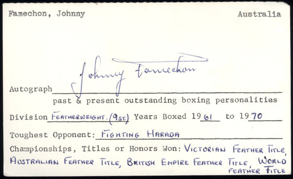 FAMECHON, JOHNNY SIGNED INDEX CARD