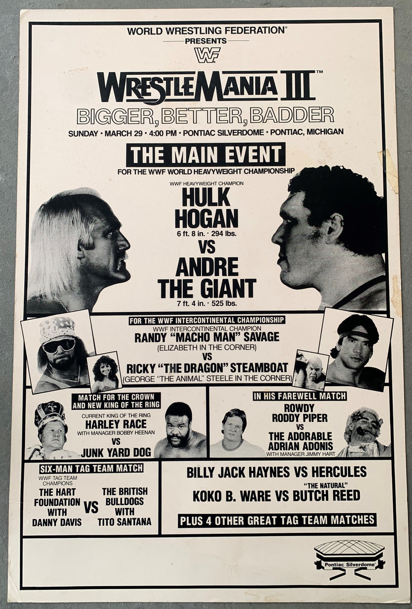 WRESTLEMANIA III ORIGINAL ON SITE POSTER (1987-HULK HOGAN-ANDRE