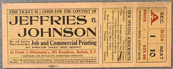 JOHNSON, JACK-JIM JEFFRIES FULL ADVERTISING TICKET (1910)