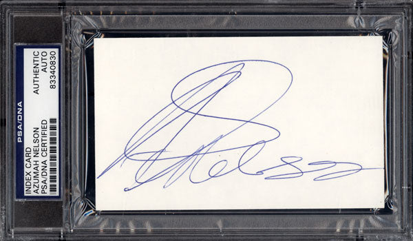 NELSON, AZUMAH SIGNED INDEX CARD (PSA/DNA)