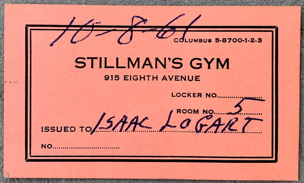 LOGART, ISAAC STILLMAN'S GYM ROOM LOCKER PASS (1961)