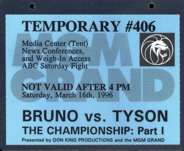 TYSON, MIKE-FRANK BRUNO II TEMPORARY CREDENTIAL (1996)