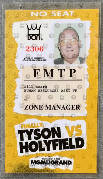 HOLYFIELD, EVANDER-MIKE TYSON I ZONE MANAGER CREDENTIAL (1996)