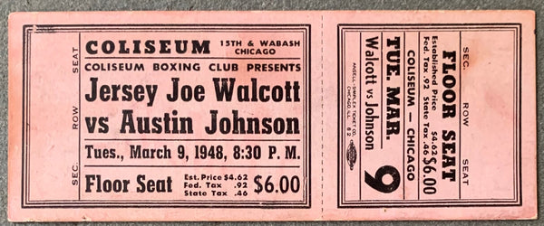 WALCOTT, JERSEY JOE-AUSTIN JOHNSON EXHIBITION FULL TICKET (1948)