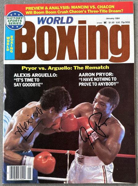 ARGUELLO, ALEXIS & AARON PRYOR SIGNED WORLD BOXING MAGAZINE (1984-JSA)