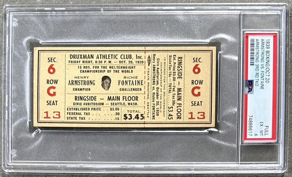 ARMSTRONG, HENRY-RICHIE FONTAINE FULL TICKET (1939-PSA/DNA EX-MT 6)