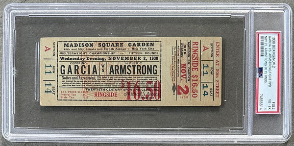 ARMSTRONG, HENRY-CEFERINO GARCIA OFFICIAL FULL TICKET (1938-PSA/DNA VG-EX 4)