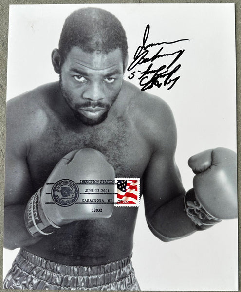 BARKLEY, IRAN SIGNED BOXING HALL OF FAME PHOTO (JSA)