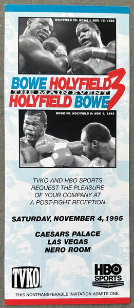 HOLYFIELD, EVANDER-RIDDICK BOWE III POST FIGHT PARTY FULL TICKET (1995)