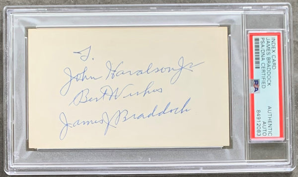 BRADDOCK, JAMES J. SIGNED INDEX CARD (PSA/DNA)
