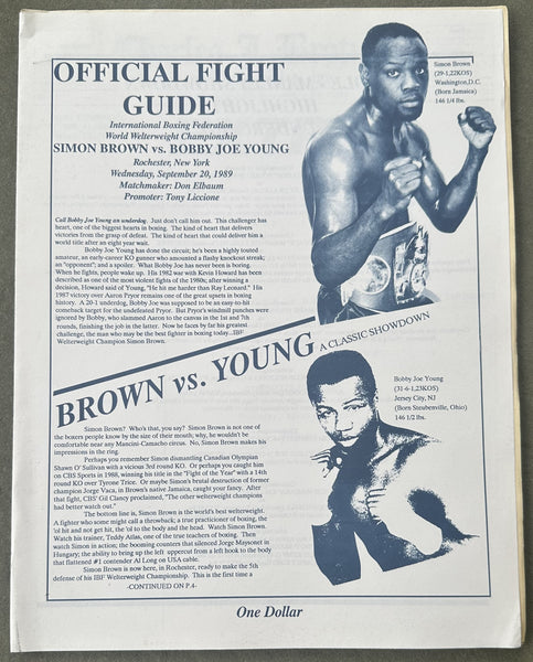BROWN, SIMON-BOBBY JOE YOUNG OFFICIAL PROGRAM & PRESS KIT (1989)