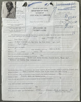 BROWN, DREW "BUNDINI" SIGNED NEW YORK STATE SECOND'S LICENSE APPLICATION (1969)