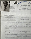 BROWN, DREW "BUNDINI" SIGNED NEW YORK STATE SECOND'S LICENSE APPLICATION (1969)