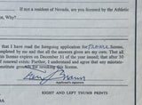 BROWN, DREW "BUNDINI" SIGNED NEVADA STATE SECOND'S LICENSE APPLICATION (1980-PSA/DNA)