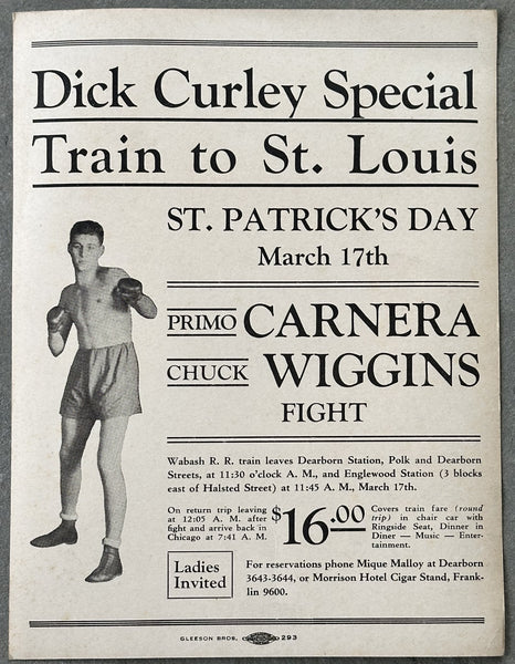 CARNERA, PRIMO-CHUCK WIGGINS TRAIN POSTER (1929)