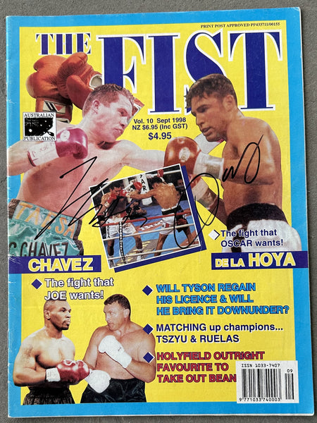 DE LA HOYA, OSCAR & JULIO CESAR CHAVEZ SIGNED THE FIST MAGAZINE (1998-JSA)