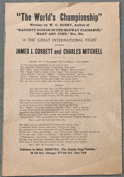 CORBETT, JAMES J.-CHARLES MITCHELL SHEET MUSIC (1894-EXCEEDINGLY RARE)