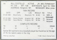 COSTELLO, BILLY SIGNED BROWN'S BOXING CARD (1985)