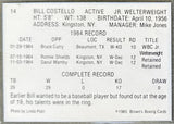 COSTELLO, BILLY SIGNED BROWN'S BOXING CARD (1985)