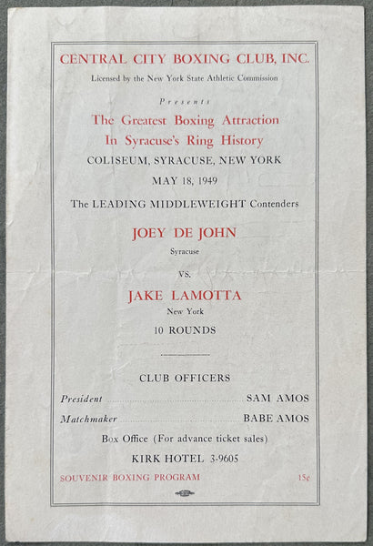 LAMOTTA, JAKE-JOEY DEJOHN & CARMEN BASILIO-JOHNNY CLEMONS OFFICIAL PROGRAM (1949)