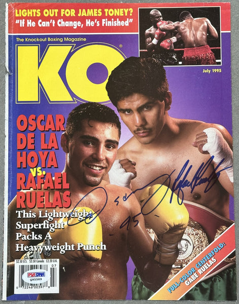DE LA HOYA, OSCAR & RAFAEL RUELAS SIGNED KO MAGAZINE COVER (PSA/DNA)
