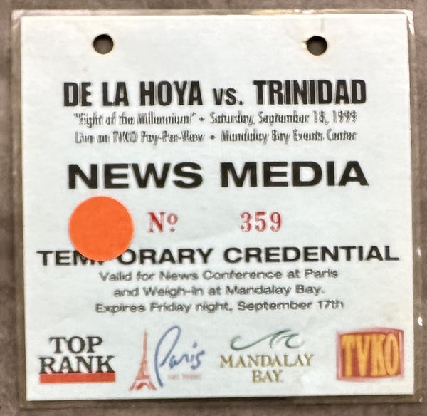 DE LA HOYA, OSCAR-FELIX TRINIDAD TEMPORARY NEWS MEDIA CREDENTIAL (1999)